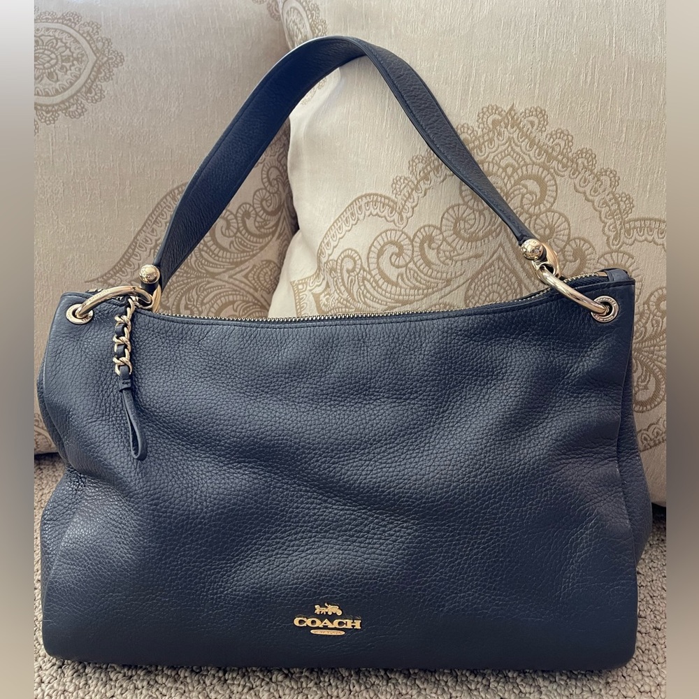 COACH Pebble Leather Shoulder Bag with Gold Hardware